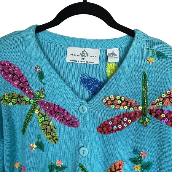 Design Options Dragon Flies Sweater Blue Fairycore Phillip Jane Gordon Size‎ M - Picture 3 of 8